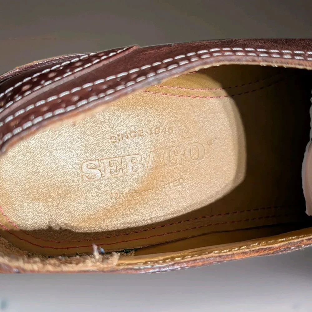 Sebago Brattle Slip On Brown Leather Wingtip Brogue Loafers Men's 9.5D B190011